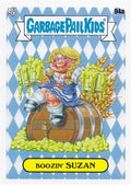Garbage Pail Kids card featuring 'Boozin' Suzan' on a blue and white checkered background.