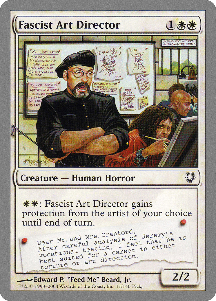 Card featuring a character titled 'Fascist Art Director' with a description and artwork.