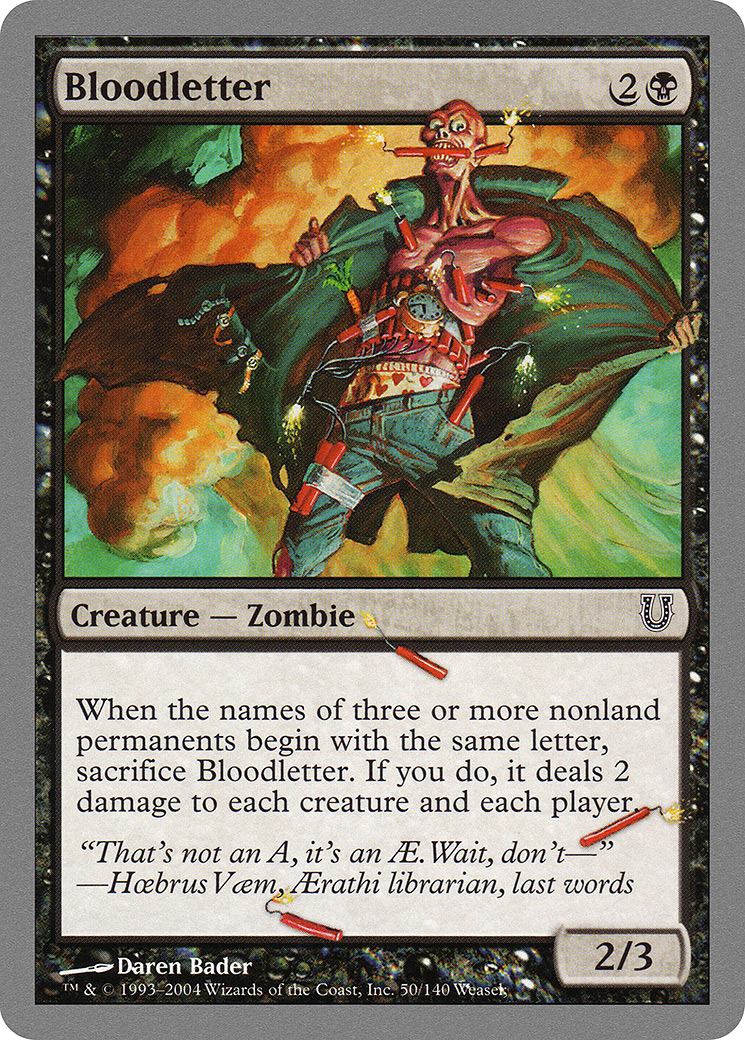 Card featuring a creature named 'Bloodletter' with game text and artwork.