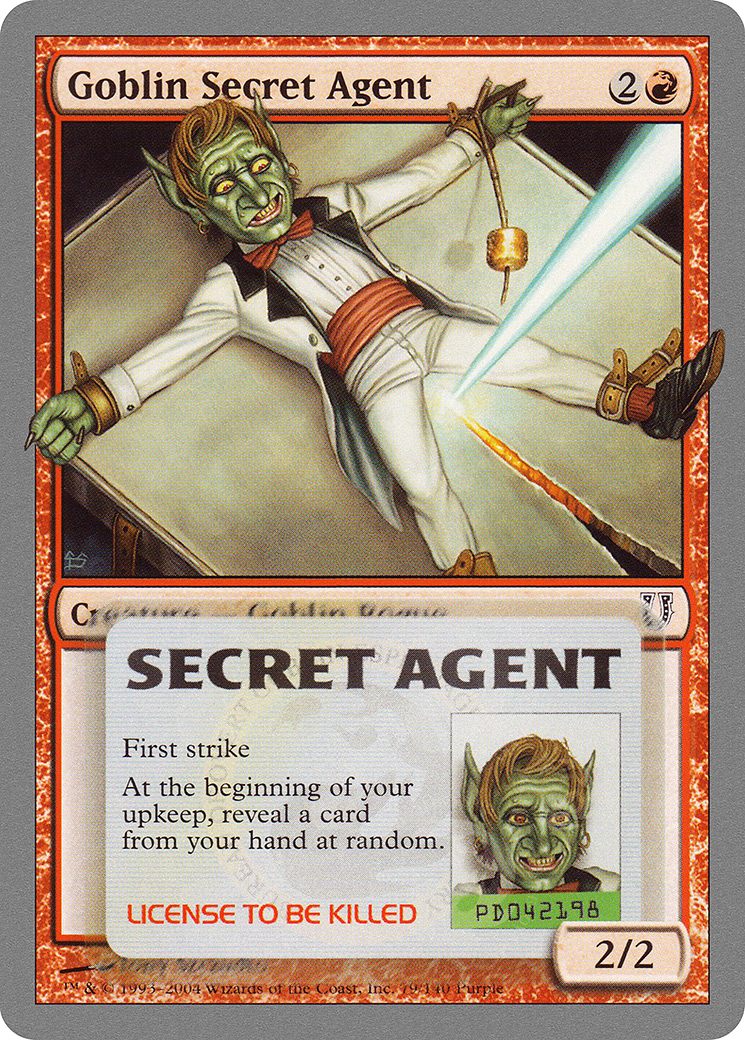 Goblin Secret Agent card from a collectible card game with character illustration and text.